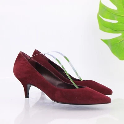 Stuart Weitzman Womens Pump Size 7.5 M Burgundy Suede Kitten Heel Dress Shoe - Image 1 of 4