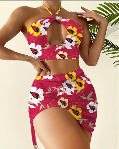 Arizona Cardinals 2PCS Halter Cutout Bikini Set Bathing Suit Skirt Swimsuits New Cover