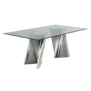 42" x 78" Clear Glass Dining Table with Silver Stainless Steel Base - Picture 1 of 1