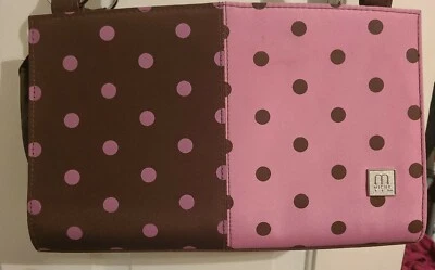 Miche Purse Shell - Cover ONLY - 11" Brown Pink Polka Dot Fabric - Image 1 of 4