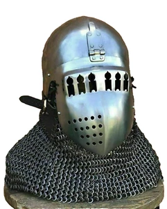 Antique Handmade Medieval 14 Guage Steel Medieval Bavarian Bascinet Helmet - Picture 1 of 4