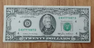 1985 (D) Twenty Dollar Bill #89777887 Old Currency Trinary Fancy Serial Number - Picture 1 of 2