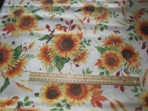 Hoffman Fall for Autumn White Harvest Sunflowers and Birds Cotton Fabric BTY - Picture 1 of 1