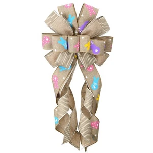 Happy Easter Large Wreath Bows for Front Door Decorations, Flaxen Burlap Bows... - Picture 1 of 7