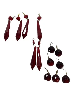 LOTE ROJO 6 CRISTALES DE VIDRIO CORTADO CAPTADOR DE SOL HOJA GOTAS PRISMAS GOTA ARAÑA Foto 1 de 3