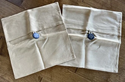 Set/2 Pottery Barn 18 X 18 Gold Pillow Covers Cases Linen Button Closure 1177518 - Image 1 of 4