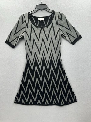 Dressbarn Womens Size S Black Grey Chevron Sweater Dress Stretch Boho 3/4 Sleeve - Image 1 of 4