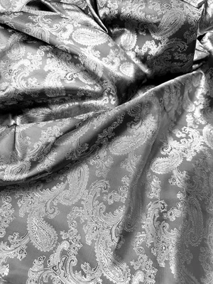 Gray Silver Cupro Bemberg Lining Paisley Jacquard Fabric Material 60"W BTY - Image 1 of 4