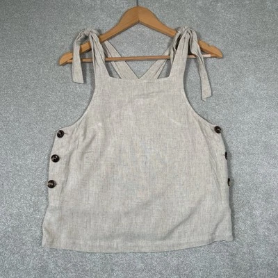 Topshop Beige Linen Blend Straps/ Ties Side Button Detail Women’s Uk8 Summer - Image 1 of 4