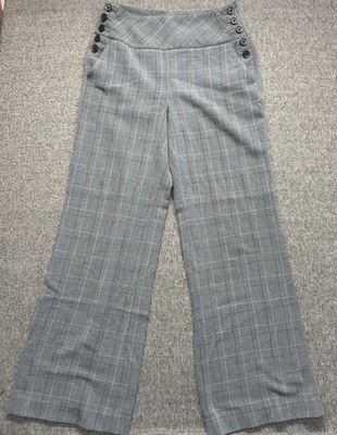 Pantalones Apostrophe Mujer 2 Grises A Cuadros Pierna Ancha Cremallera Botón Acento Y2k De Colección Foto 1 de 4