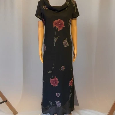 Maxi Vestido Jessica Howard Vintage Años 90 Mujer Talla S Negro Floral Cottagecore Gótico Foto 1 de 4