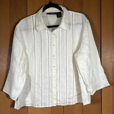 Blusa para mujer Willi Smith XL 100 % lino marfil encaje inserciones abotonadas informal Foto 1 de 4