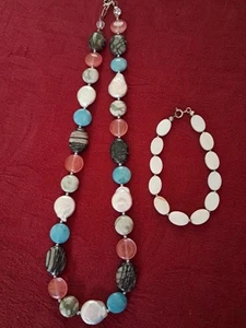 Necklace And Bracelet Made With 925 Silver Clasps And A Small Variety Of Beads. - Picture 1 of 7