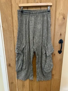 Pantalón Luukaa Sahara Gris Mezcla de Lino Ancho Recortado Bolsillos Talla 44 UK 16 - Imagen 1 de 6