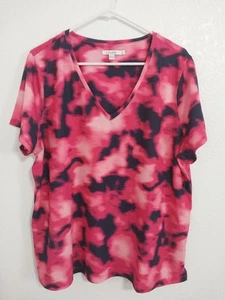 Chicos Damen Größe 3 (XL) Rosa Blau Camouflage Tshirt Bluse V-Ausschnitt Kurzarm - Bild 1 von 3