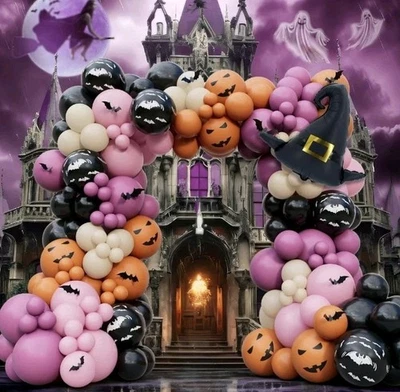 Halloween Confeti Látex Globo Arco 196 Piezas Kit Guirnalda Fiesta Halloween Decoración Foto 1 de 4