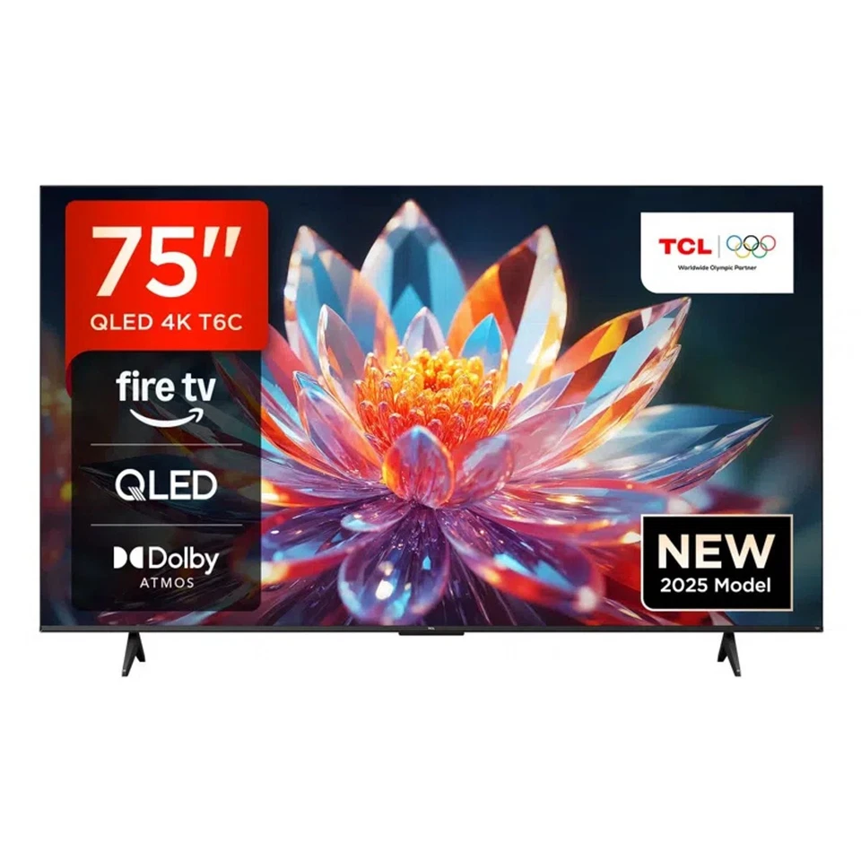 TCL 75T6C-UK 75” QLED 4K HDR TV Fire TV (Smart TV with Dolby Vision & Atmos