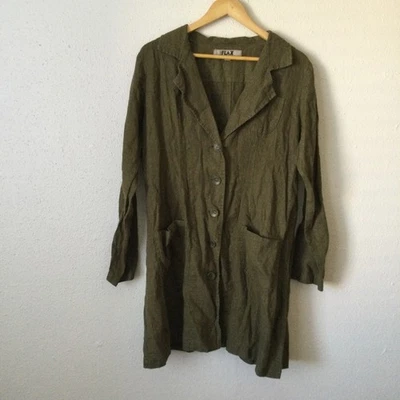 FLAX Engelhart Linen Blazer Jacket Womens SMALL Dark Green Lagenlook Pockets - Image 1 of 4