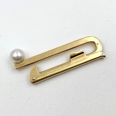 Vtg 14K Yellow Gold Mikimoto 6.4mm Cultured Pearl 1-1/2" Clip-On Tie Bar [5.75g] - Image 1 of 4