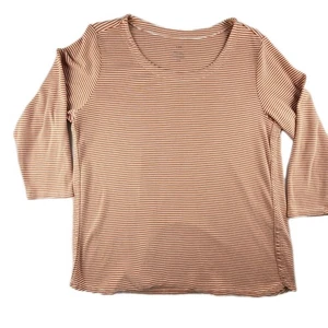 J.Jill Petite Large Pima 3/4 Sleeve Scoop Neck Tee Orange & White Striped Top - Picture 1 of 13