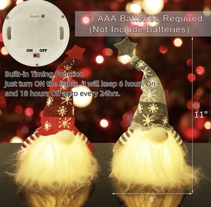 Juegoal 11" Lighted Christmas Gnome Santa, Light Up Elf Holiday 11 Inch  - Picture 1 of 6