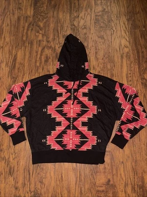 Lauren Ralph Lauren Women’s Large Aztec Hoodie Black Red Pink Sweatshirt - Image 1 of 4