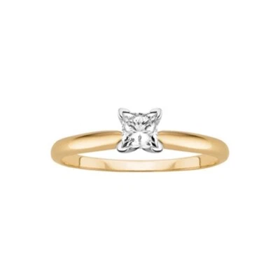 Anillo de compromiso solitario de oro amarillo de 14 quilates con diamantes redondos talla princesa de 1/3 quilates Foto 1 de 2