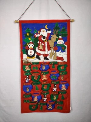 Vintage Advent Calendar Count Down to Christmas Felt Wall Hanging Santa Penguin  - Image 1 of 4
