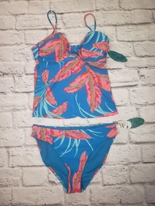 NEW Mynah Women's Size Small 2pc Blue Tropical Tankini Swimsuit Set - Picture 1 of 7