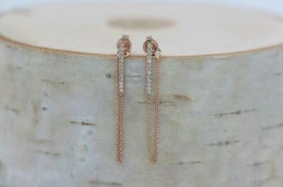 Pendiente colgante de cadena de barra de diamantes de oro macizo de 14K hecho a mano de oro de Navidad. Foto 1 de 4