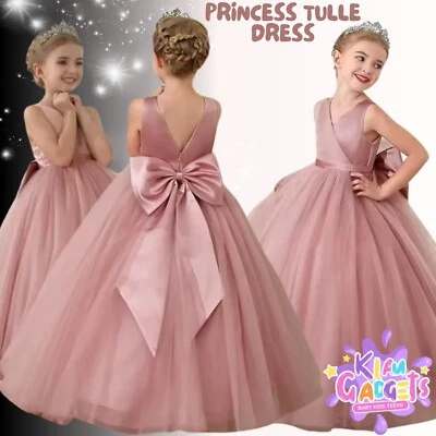 FLOWER GIRLS BRIDESMAID LONG DRESS SLEEVELESS GOWN PRINCESS PARTY BIRTHDAY DRESSES