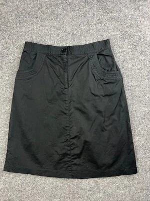 ModCloth Skirt Women's Medium Black A Line Knee Pockets Zipper Rear Button Slit - Image 1 of 4