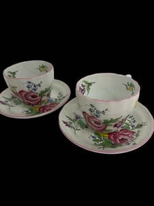 SPODE Marlborough Sprays Set Of 2 Teacups & Saucers, 1990s England - Picture 1 of 6