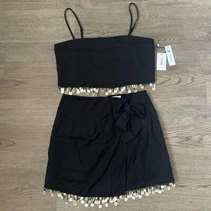 Jason Wu Perlen Fransen Leinenmischung Crop Top + Rock Set-Größe 6-Neu mit Etikett - Bild 1 von 14