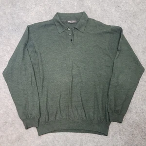 Brandini Sweater Mens Large Merino Wool 3 Button Collar Green Italy Classic - Picture 1 of 10