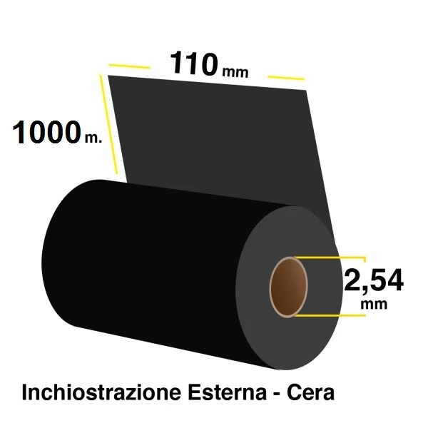 ROTOLI RIBBON NASTRO INCHIOSTRO 110mm x 1000mt OUT CERA WAX - Immagine 1 di 1