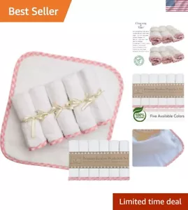 Premium Organic Bamboo Baby Washcloths - 6-Pack, Pink Gingham for Sensitive Skin - Picture 1 of 9