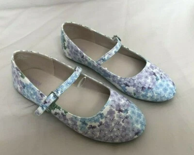 Zapatos de vestir planos de ballet para niña Gymboree blancos azules florales talla 2 Foto 1 de 4