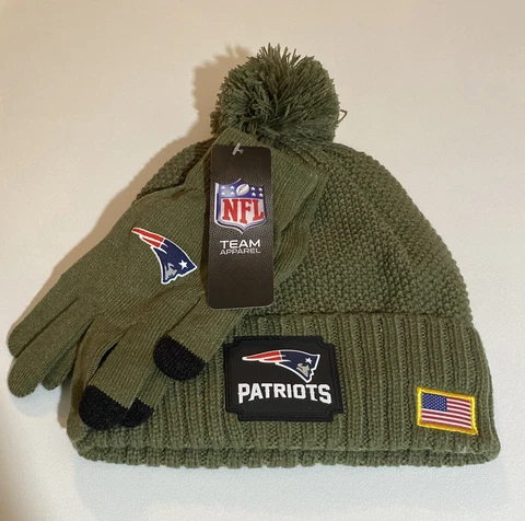 New NFL NE New England Patriots Beanie Hat and Gloves Set Salute to Service Cover