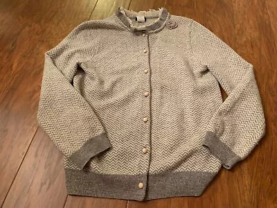 Винтажный J. Экипаж серый белый в полоску шерсти кашемир кардиган свитер маленькая кнопка - Изображение 1 из 4