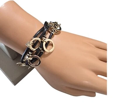 Apt. 9 Women's Trendy Black Corded Multi Strand Gold Tone Bracelet - Image 1 of 4