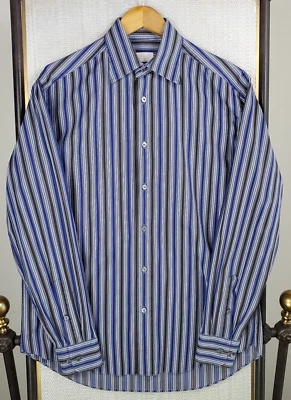 $795 BRIONI сделано в Италии размер средний мужской спортивная рубашка вертикальная полоса хлопок - Изображение 1 из 4