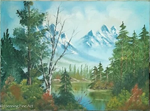 Stunning Vintage Mountain Landscape Oil Painting in the Style of Bob Ross, Fine - Picture 1 of 9