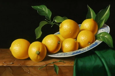 Cuadro en Lienzo Naturaleza muerta limón fresco pintura al óleo sobre lienzo 16"x24" L004 Foto 1 de 4