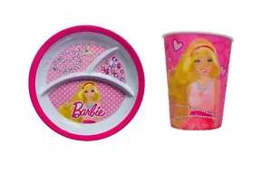 Barbie Children's Tableware Dish Set (Plate and 16 oz cup Love and Perfume) - Picture 1 of 5