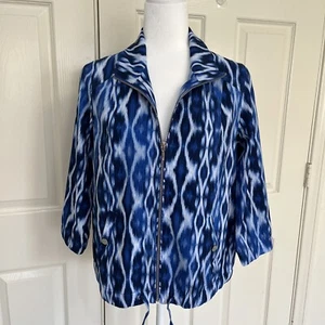 NEW! CHICO’S Zenergy Neema Ikat Bomber Jacket In Enamel Blue —Size 0–MSRP $110 - Picture 1 of 12