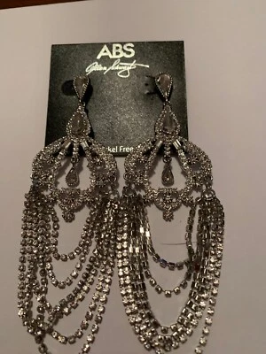 NUEVO CON ETIQUETAS ABS Allen Schwartz Tono Plata Estrás Araña Gota 4.5” Pendientes A12 Foto 1 de 4