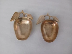 Lot of 2 Vintage Brass Apple Trinket Dish Tray Table Home Decor 4.5" & 4.75" - Picture 1 of 9