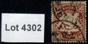 Lot 4302 - Bavaria 1876 50pf purple Arms used perforated Stamp - Picture 1 of 3