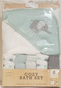 Modern Baby Cozy Bath Set Hooded Towel Plus 5 Washcloth - Picture 1 of 2